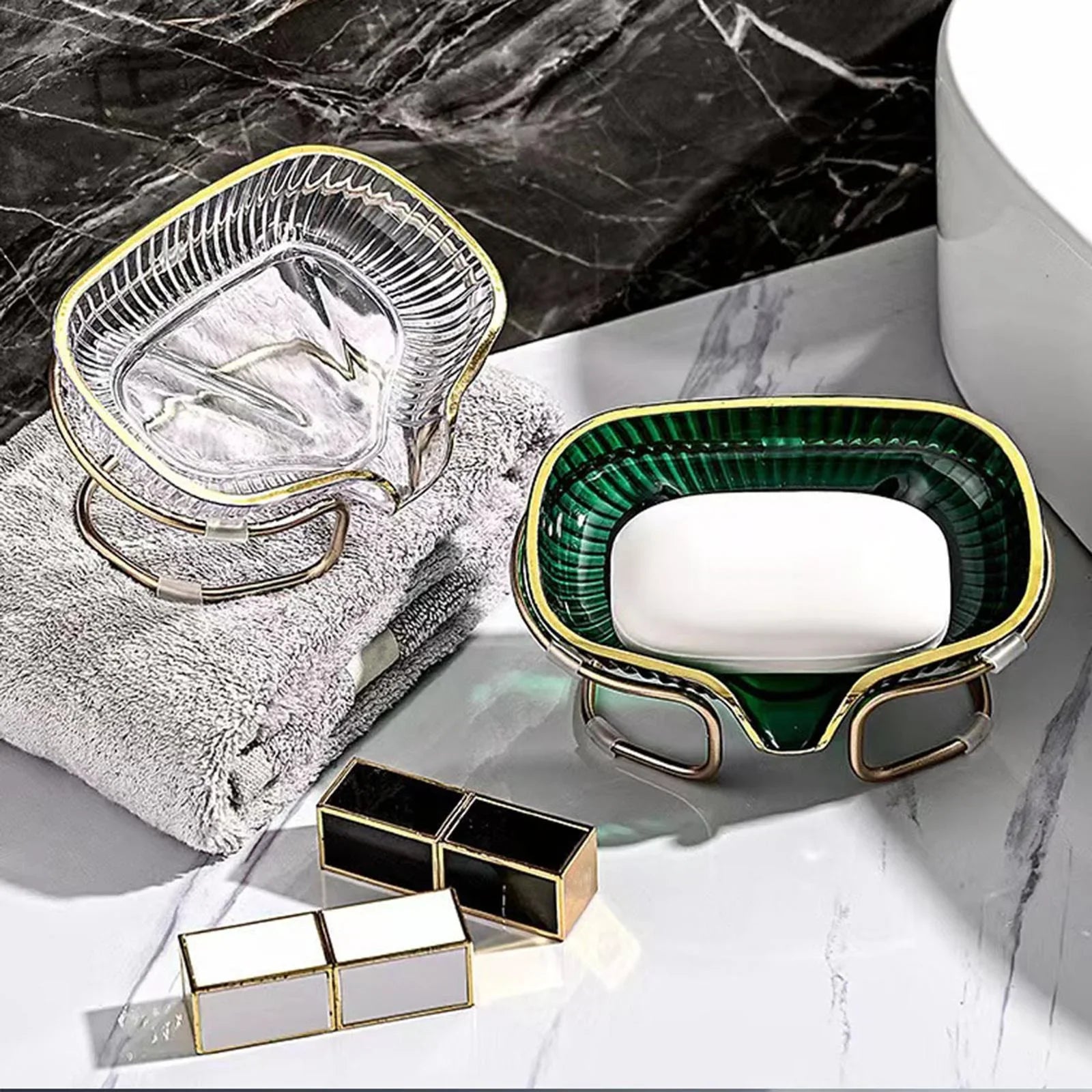 Acrylic Soap Holder with Elegant Golden Metal Base