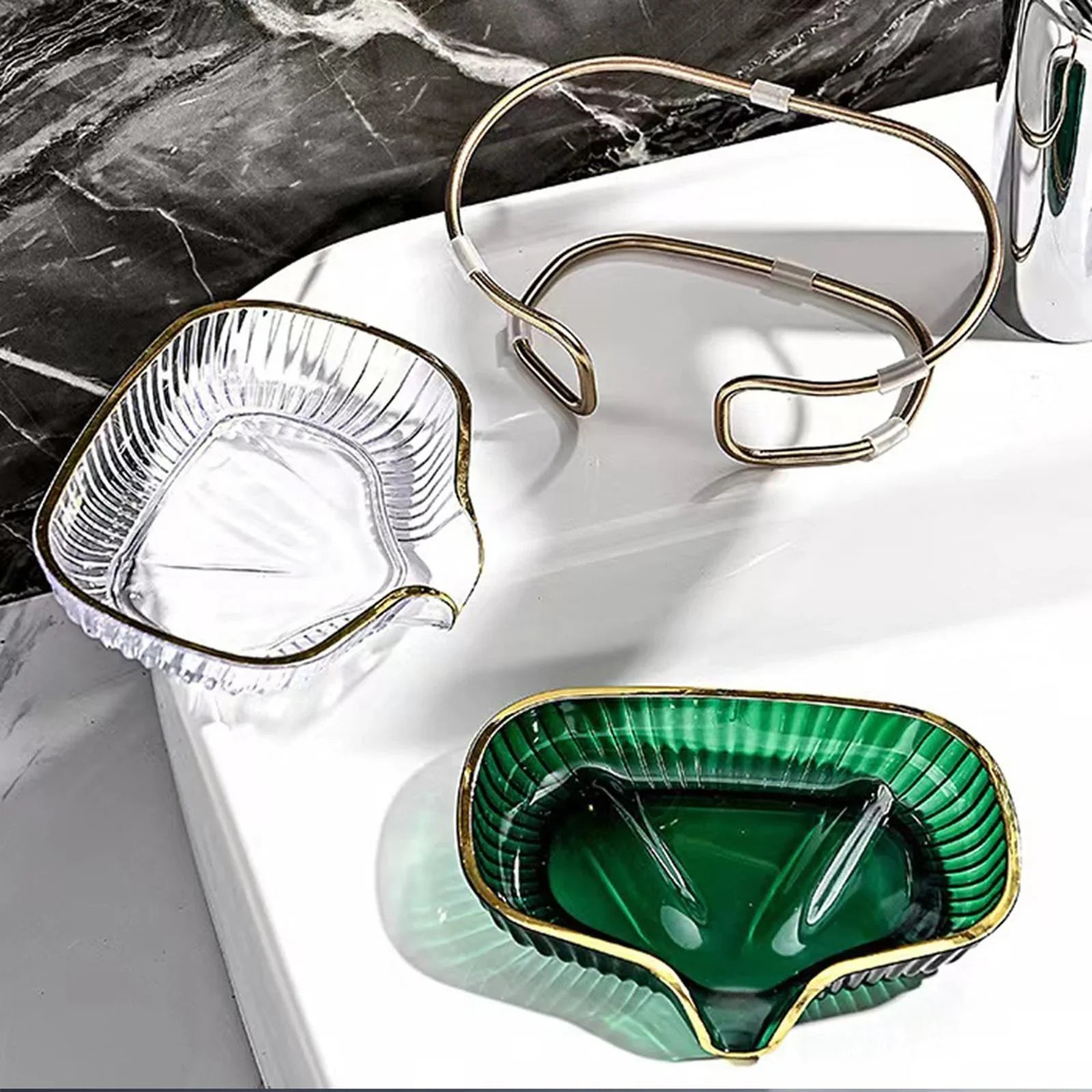 Acrylic Soap Holder with Elegant Golden Metal Base