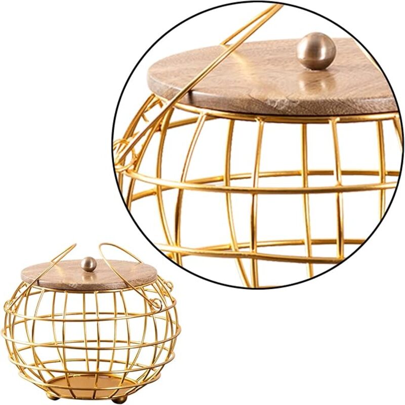 Golden Multipurpose Basket with Wooden Lid & Handles by Matrix