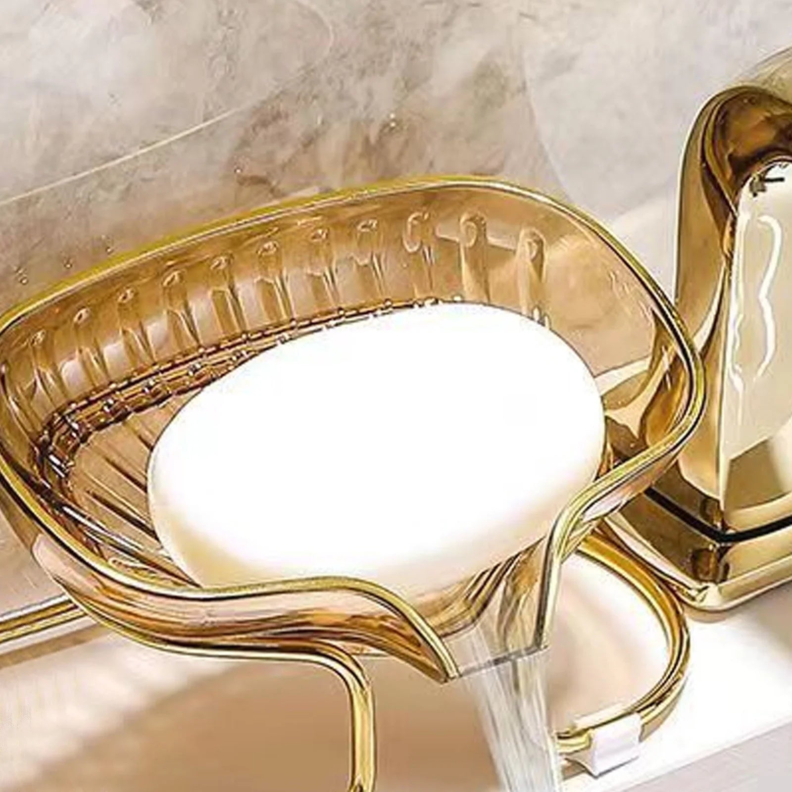 Acrylic Soap Holder with Elegant Golden Metal Base