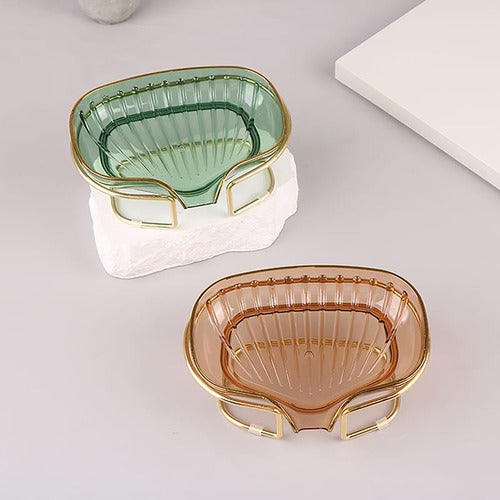 Acrylic Soap Holder with Elegant Golden Metal Base