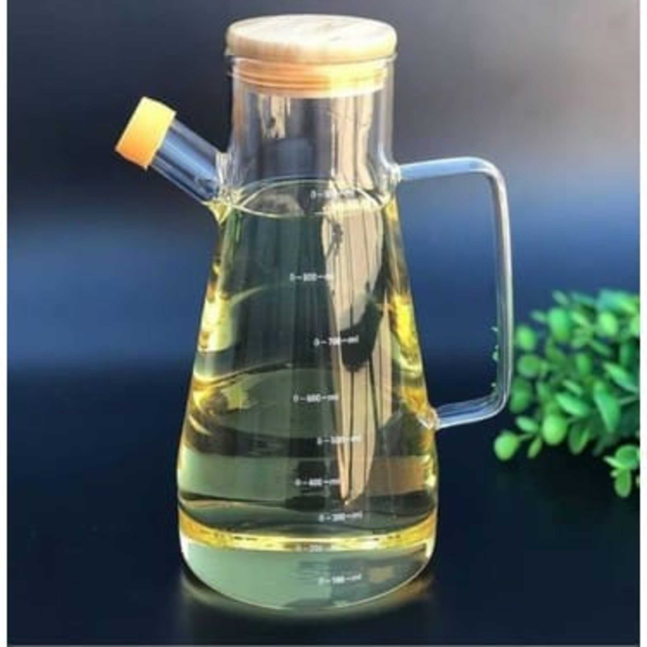 900ml Airtight Oil Jug with Wooden Lid & Precision Pour Stopper