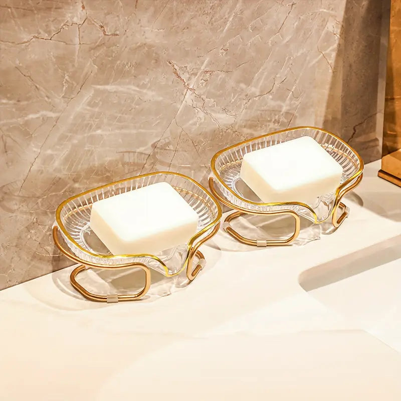 Acrylic Soap Holder with Elegant Golden Metal Base