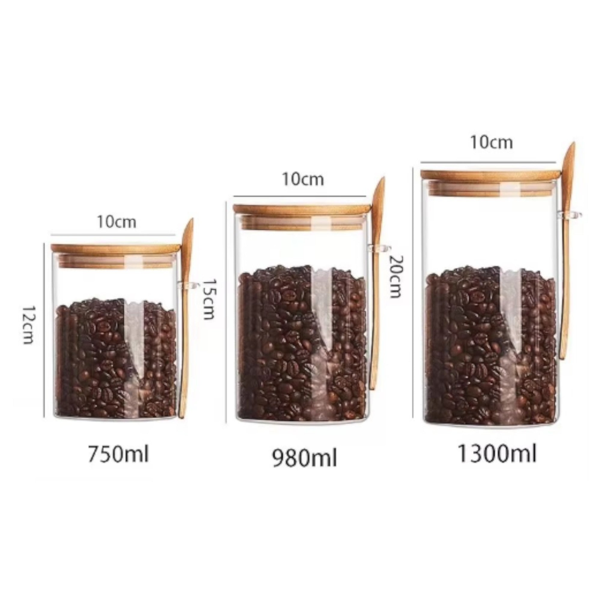 Glass Storage Jar with Decorative Bamboo Lid and Side Spoon